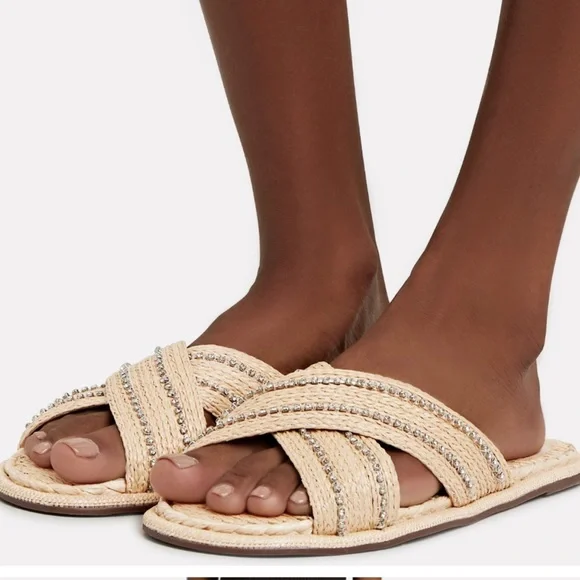 Schutz Crystal Embellished Raffia Sandals - Picture 2 of 4